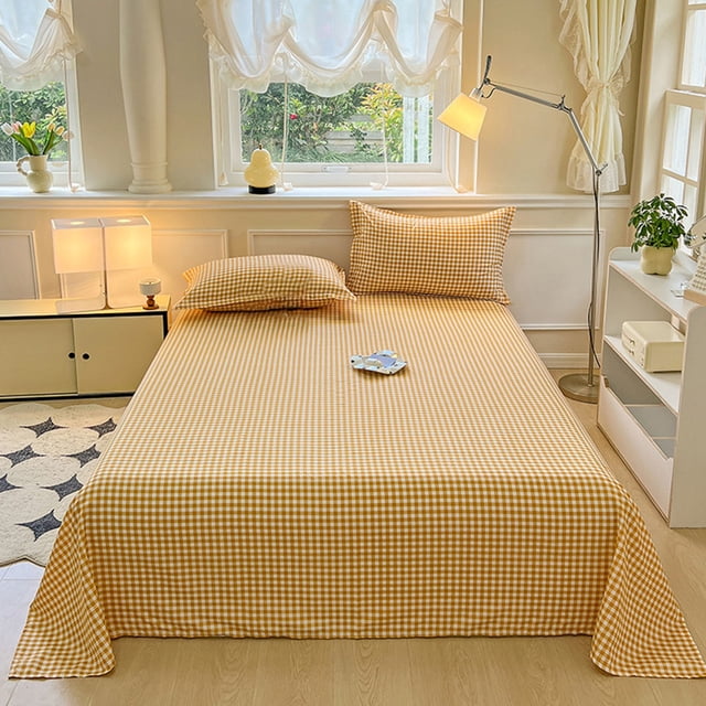 Feltree Checkered Washable Bed Sheet 220x230cm, Polyester Fitted Sheet with Anti-Slip Corners, Classic Plaid Pattern Home Textile Decor