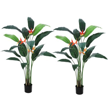 6 ft Artificial Bird of Paradise Tree - Fake Palm Tree for Indoor and Outdoor Modern Decor, Faux Plants for Home Office, Perfect Housewarming Gift (2 Pack with 14 Trunks, Faux Leaves and 3 Flowers)