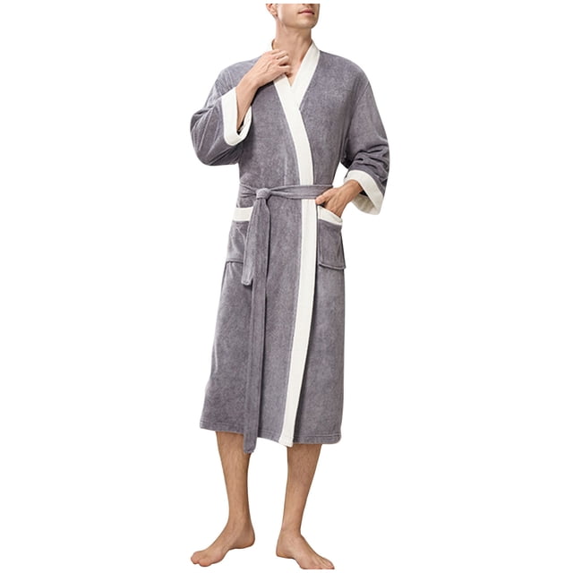 Dagugfen Robes Unisex Bathrobe Pajamas Knee Length Fleece Robe Comfy Loose Lougewear with Pockets Fashion