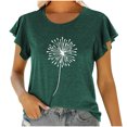 thumbnail image 1 of EGNMCR T-Shirts pour Femmes Mode Femmes Col Rond Manches Courtes T-shirt à Volants Imprimé Hauts Blouse d'Été, 1 of 7