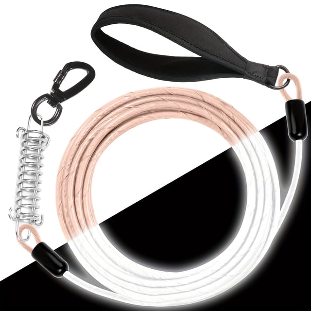 CNKOO Reflective Chew Proof Dog Leash - 5/10/15ft Heavy Duty Dog Lead For Small Large Dogs - Waterproof Pet Long Chain Leashes With Swivel Lockable Hook And Shock Absorbing Spring