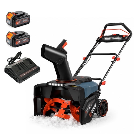 Senix Souffleuse à Neige Sans Fil 40V de 21 Pouces, Moteur Sans Balais 1800W, Tarière en Acier à Vitesse Variable, Profondeur de Dégagement de 12 Pouces, 680 Lb/min, Portée Max de 33 Pieds, 2 Piles x5.0 Ah Piles et Doubles Lumières DEL