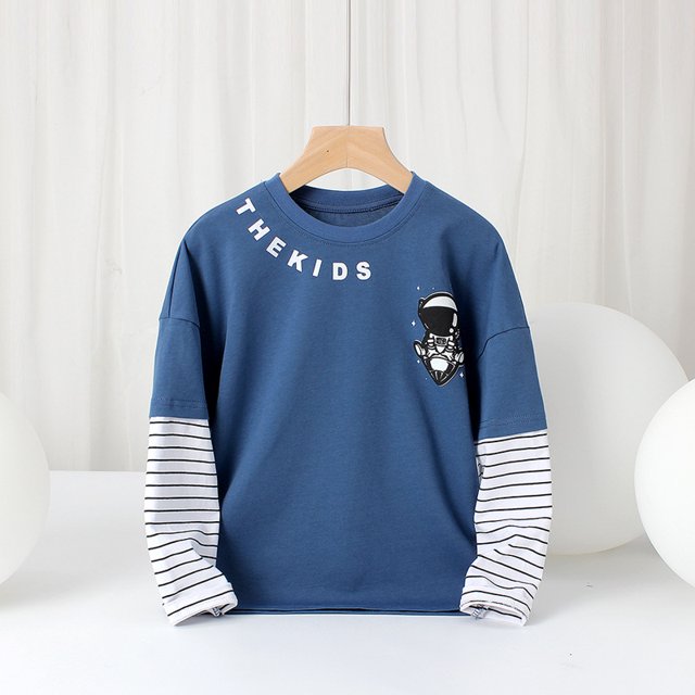 AAMILIFE Nouveaux Hauts T-shirts Faux Deux Pièces pour Garçons Mode Automne Col Rond Chandails