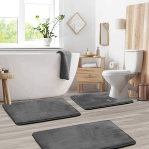 3 Pièces Rugs de salle de bains Ensemble comprend U-Shaped Contour Toilette Mat de bain et couvercle de toilette Couverture laveuse les rugs pour baignoire douche