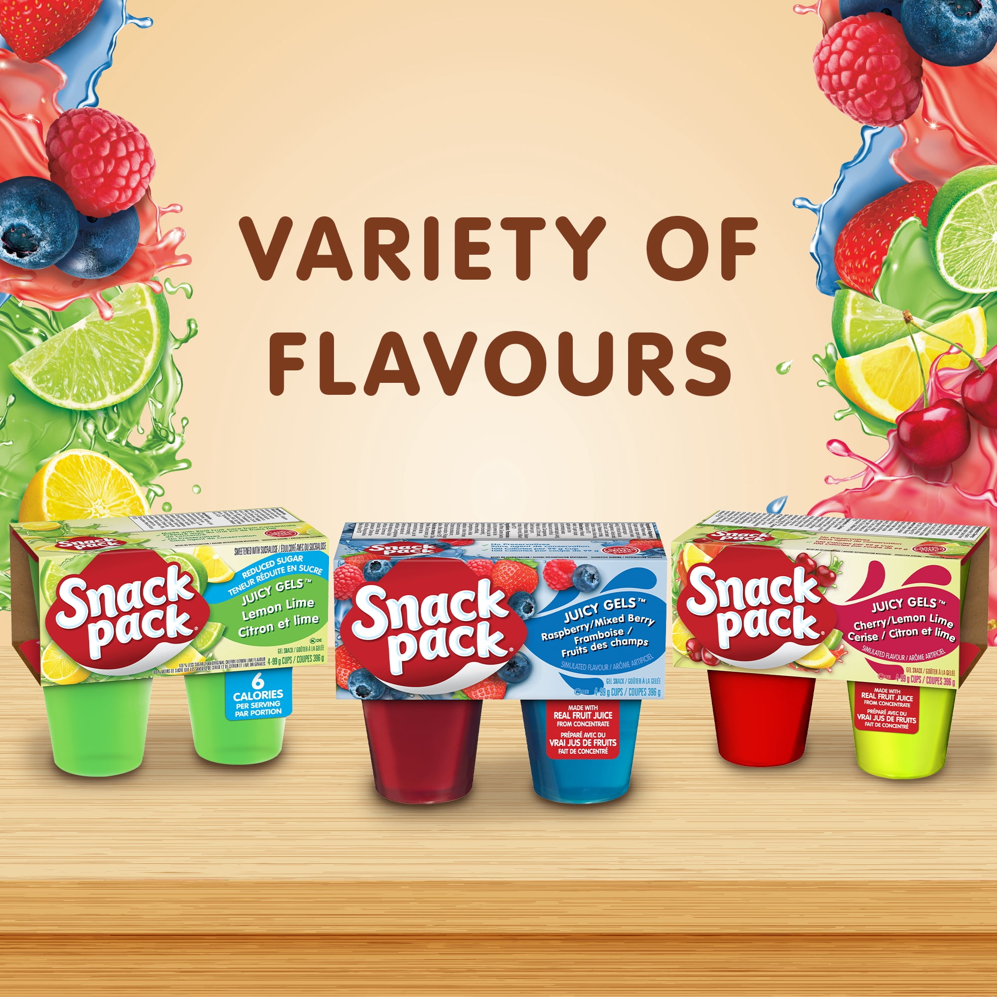 Snack Pack® Juicy Gels® Teneur Réduite en Sucre Fraise Coupes de Jus de Fruits