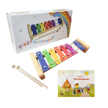 Wooden 8 key Xylophone Well Tuned Glockenspiel Metallophone with Colorful Metal Keys with Engraved Notes