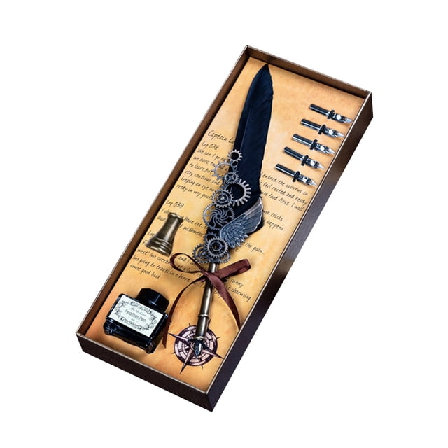 Mechanical Wing Quill Dipped Water Gift Box Carved Pen With Base Holiday Birthday Gift 15ML