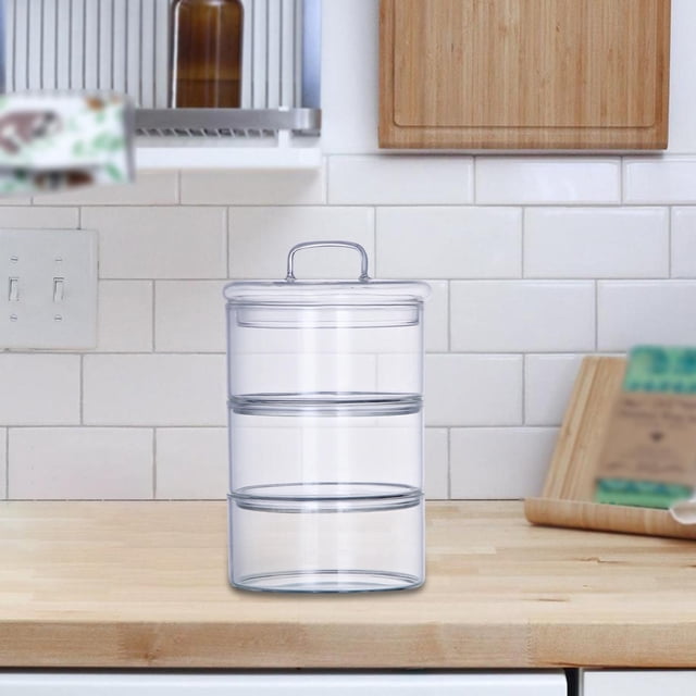 3 Tier Glass Food Jar Multipurpose Grain Container Clear for Cookies Cereal Glasses Lid