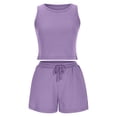 thumbnail image 3 of ShomPort Womens 2PC Matching Set Sleeveless Round Collar Crop Tops High Elastic Waisted Drawstring Shorts Comfort Athletic Outfits, 3 of 6