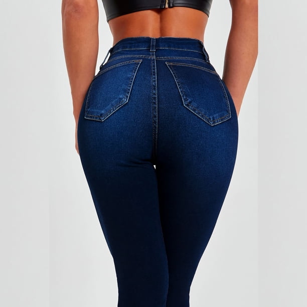 QIUOMBBP Women's Denim Skinny Jeans High Waisted Vintage Stretch