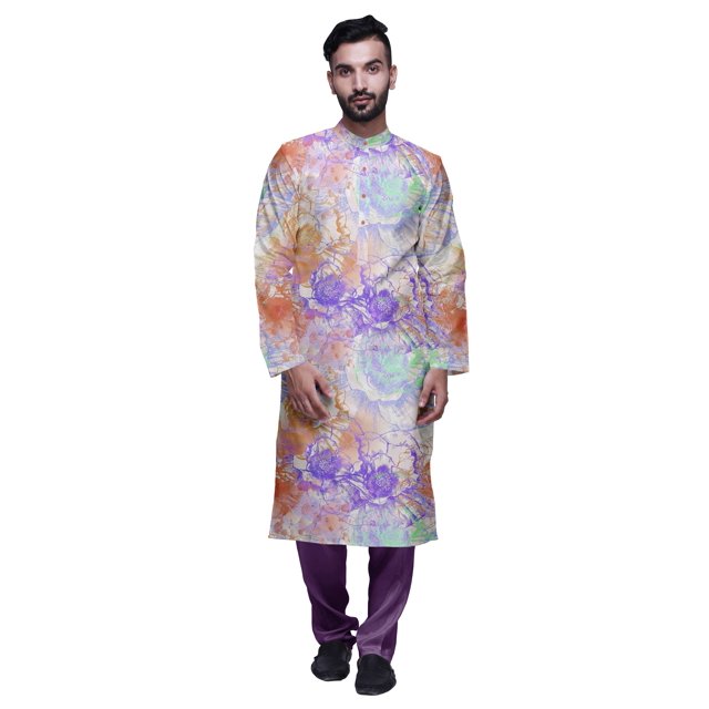 Atasi Kurta Décontracté Imprimé à Col Chinois avec Churidar Kurta Chemise pour Homme