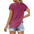 thumbnail image 3 of pitrice Summer Pleated Short Sleeve Solid Color Splicing V Neck T-Shirt Casual Basic Tops Female Shirts Daily Tees for Brick red M, 3 of 9