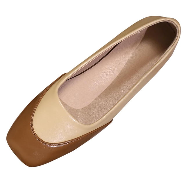Brown Flats For Ladies Square Toe Low Cut Slip-On Color Block Breathable Soft Sole Lightweight Casual Daily Footwear For All Seasons Size 36