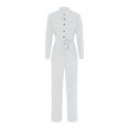 thumbnail image 3 of Yuyuzo Jumpsuits for Women Long Sleeve Button up Tops Straight Leg Pants with Belt Loose Casual Solid Color Rompers, 3 of 6