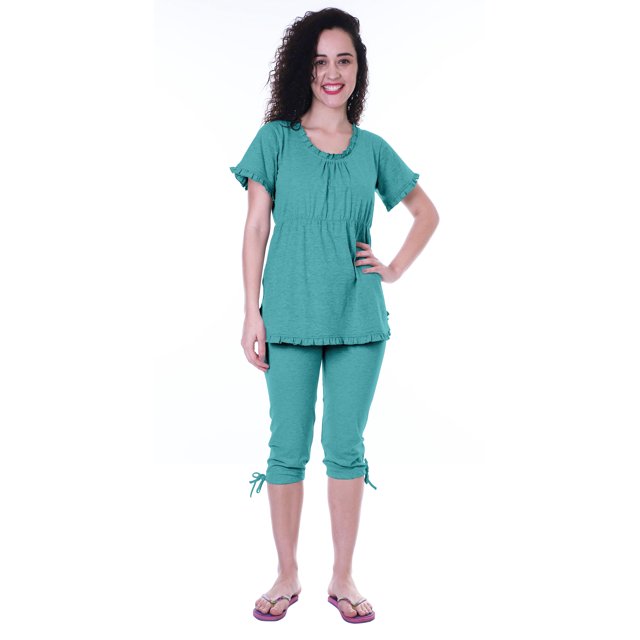 Moomaya Ensemble de Nuit pour Femmes Capri en Coton Vêtements de Nuit 2 Pcs Chemises de Nuit