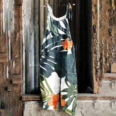 Rompers for Women Casual Summer Women Ladies Printed Summer Sleeveless Backless Loose Long Playsuits Rompers Jumpsuit