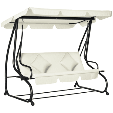 Outsuny Balançoire de Patio 3 Places Convertible en Lit pour Porche Extérieur avec Auvent et Coussin