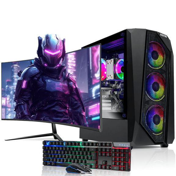 AQVIN AQ30 PC de Jeu / RTX 3050 6 Go DRR6 / Processeur Intel Core i7 / SSD 1 To / RAM DDR4 32 Go / Moniteur de Jeu 27 Pouces / Windows 11 Pro / Clavier Souris RGB / Wi‐Fi