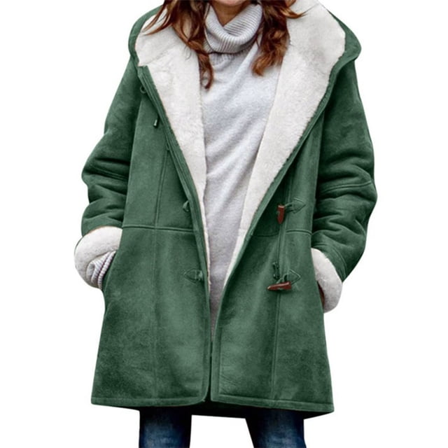 Innerwin Jacket Long Sleeve Ladies Coat Holiday Buttons Baggy Outwear Green M