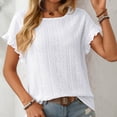 thumbnail image 1 of AherBiu T-Shirts pour Femmes Tendance Col Rond Manches Courtes T-Shirts Décontractés d'Été Plissés T-Shirt Uni Hauts, 1 of 7