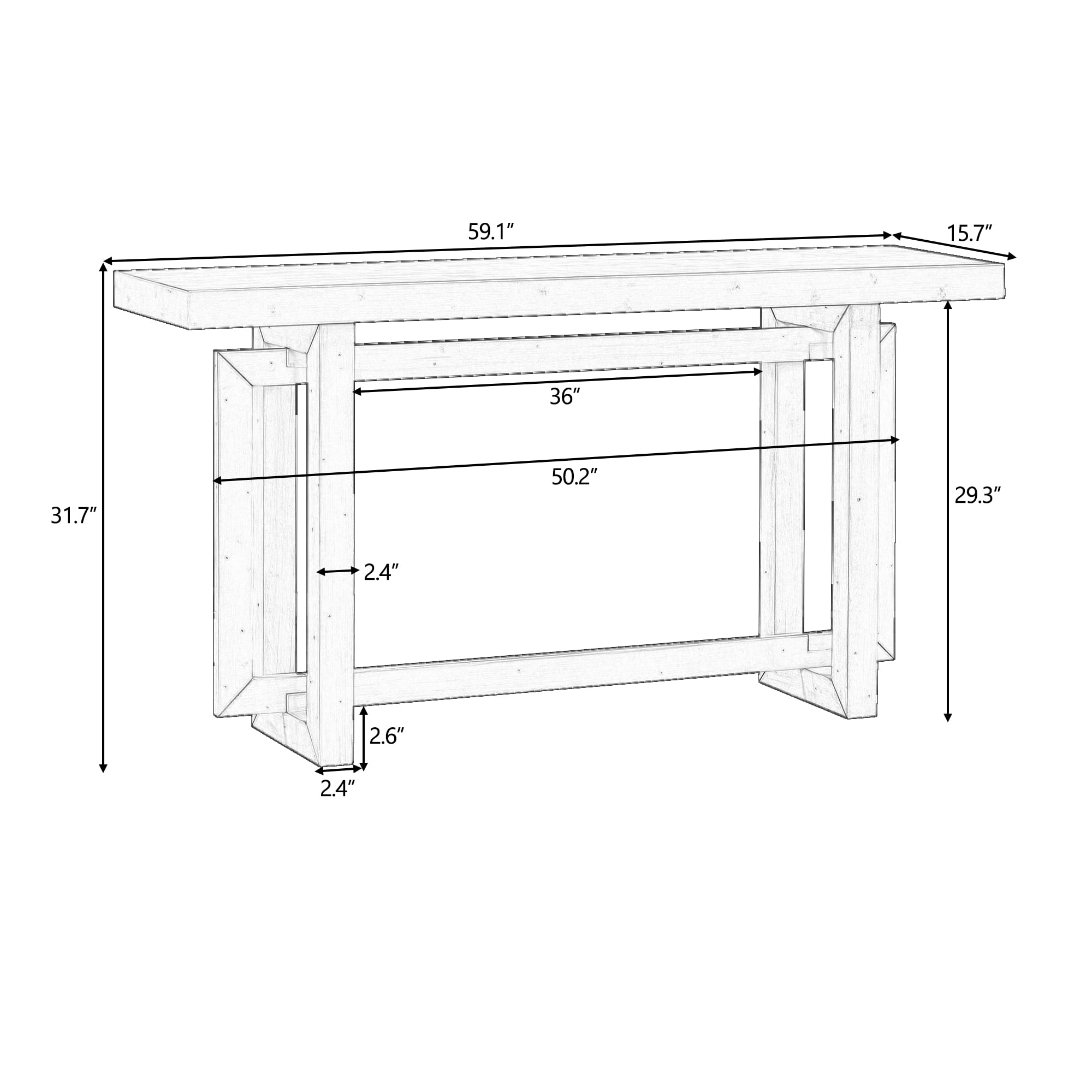 Noble House Table d'Entrée Peinte 59,1 Pouces, Console Design Triple Rectangle en Placage de Pin avec Pieds en Pin Épais, Extra Long, Gris