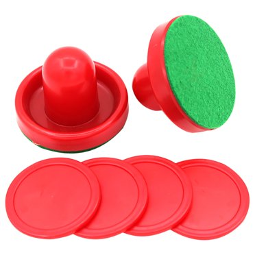 BINGLI 60mm Mini Air Hockey Pucks and Paddles Air Hockey Pushers Pucks Goal Handles Paddles Red Replacement Accessories for Game Tables (2 Strikers + 4 Pucks)