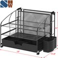 thumbnail image 3 of Simple Houseware 3 Tier Desk Organizer with Sliding Drawer, Hanging File Holder and Pen Holder Accessory, Black, 3 of 6