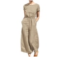 thumbnail image 4 of Yuyuzo Women Cotton Linen Jumpsuits Summer One-Piece Outfits Short Sleeve Wide Leg Long Pants Rompers, 4 of 7