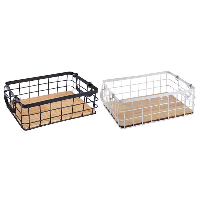 pitrice Wire Basket Grid Desktop Finishing Storage Baskets All-Purpose with Handles Shelf Kitchen Organizer Corner Frame White M/36*26*12cm