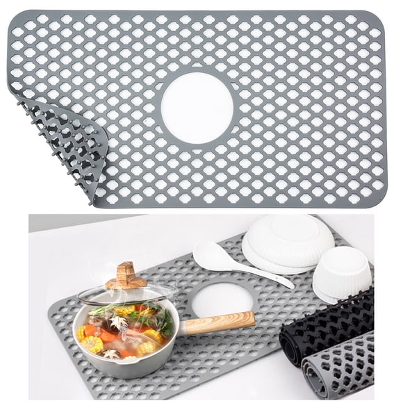 Silicone Kitchen Sink Mat, Non-Slip Drain Sink Protector for Sink Bottom, Heat-Proof Sink Grid Grate Accessory for Stainless Steel Ceramic Sink