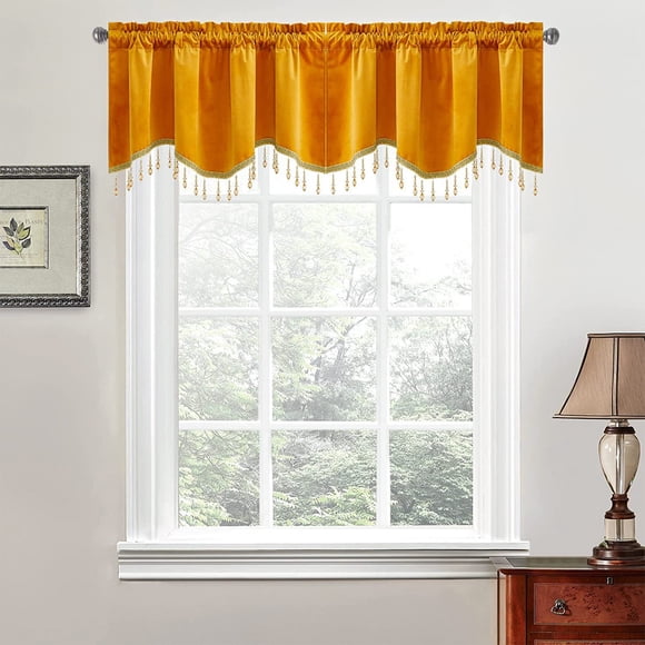 Fringed Window Curtain Panel with Tassel Detail | Short Rod Pocket Drape for Home Decor | Decorative Window Treatment for Bedroom, Living Room, Kitchen