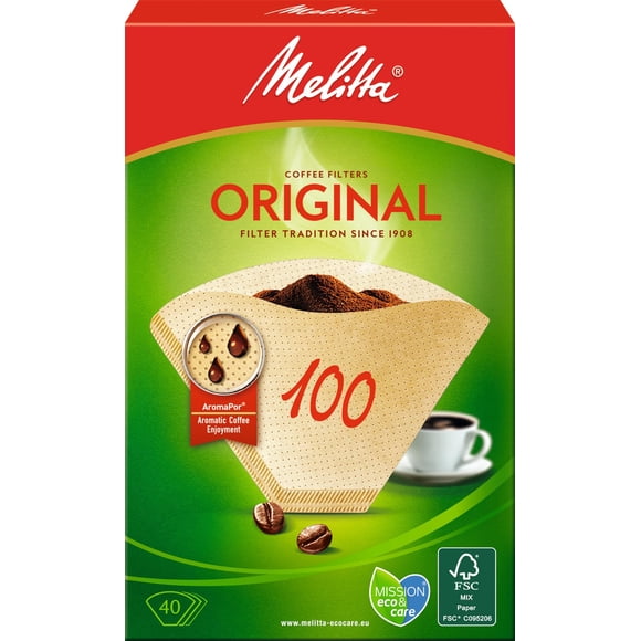 Melitta Filtres à Café 100/40 Brun Naturel (Lot de 40 Filtres)