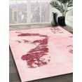 thumbnail image 3 of Ahgly Tapis Rond Abstrait Rouge Clair Rose Lavable en Machine, 5 Pieds Rond, 3 of 7