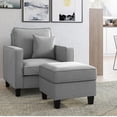 thumbnail image 3 of CorLiving Georgia Linen-Like Upholstered Square Padded Ottoman with Wood Legs, 3 of 4