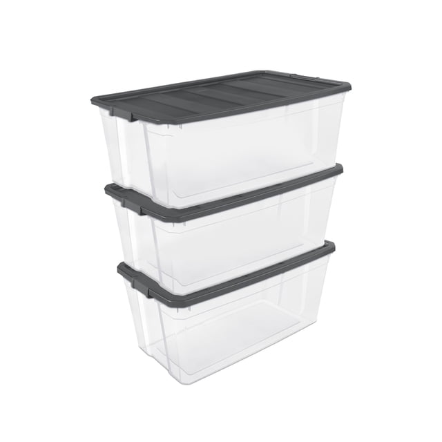 Sterilite 200 Quart Clear Stackable Latching Storage Box Container, 3 Pack