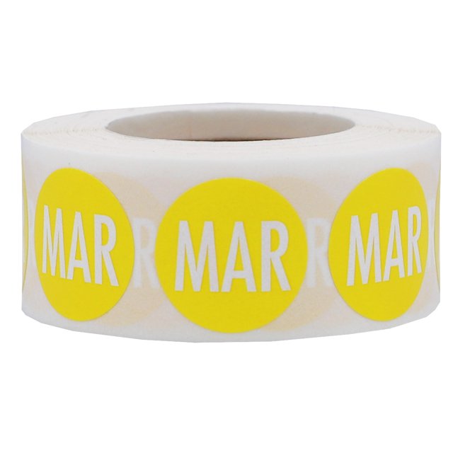 Yellow "March" Months of the Year Circle Stickers | 0.75" Inch Round | 500 Pack