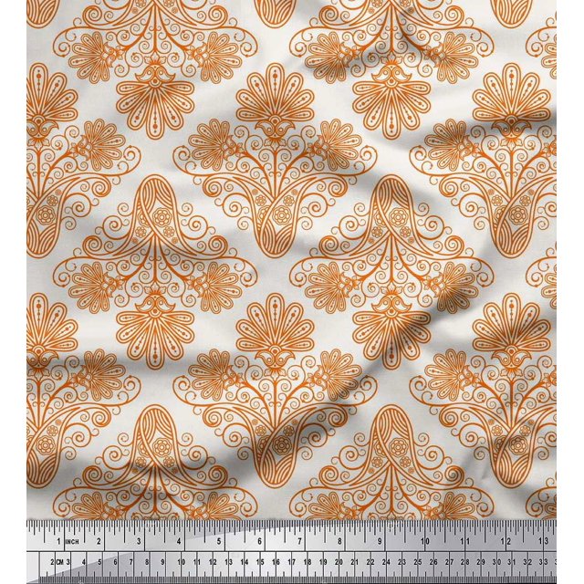 Soimoi Cotton Duck Fabric Swirls & Paisley Printed Fabric 1 Yard 42 Inch Wide