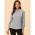 thumbnail image 2 of INSPIRE CHIC Women's Keyhole Stand Collar Pleated Back Button Blouse Tops Brown Grey L, 2 of 5