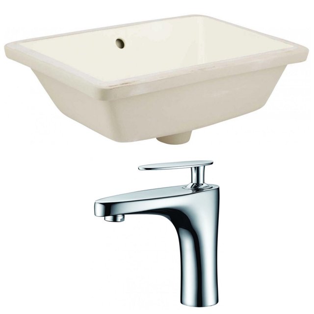 18.25-in. W Rectangle Bathroom Undermount Sink Set In Biscuit - Chrome Hardware AI-22810