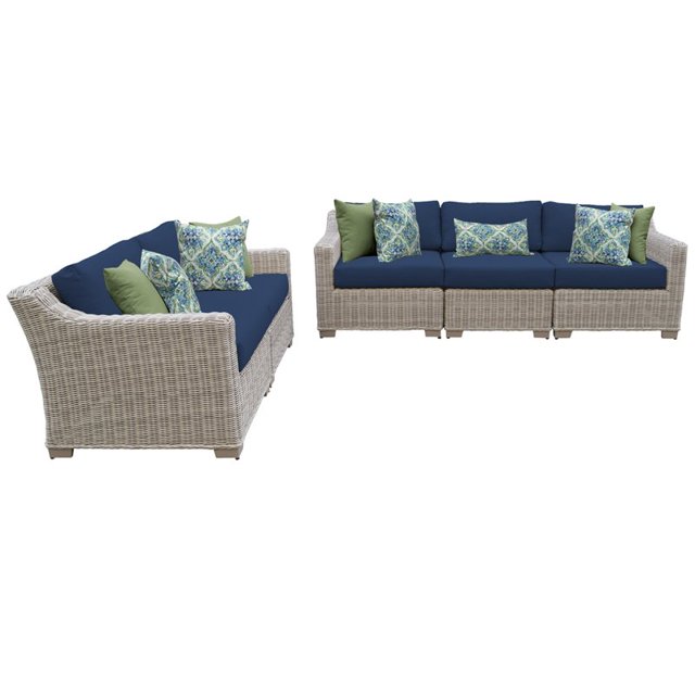 Ensemble de Meubles de Patio en Osier d'Extérieur 5 Pcs en Marine