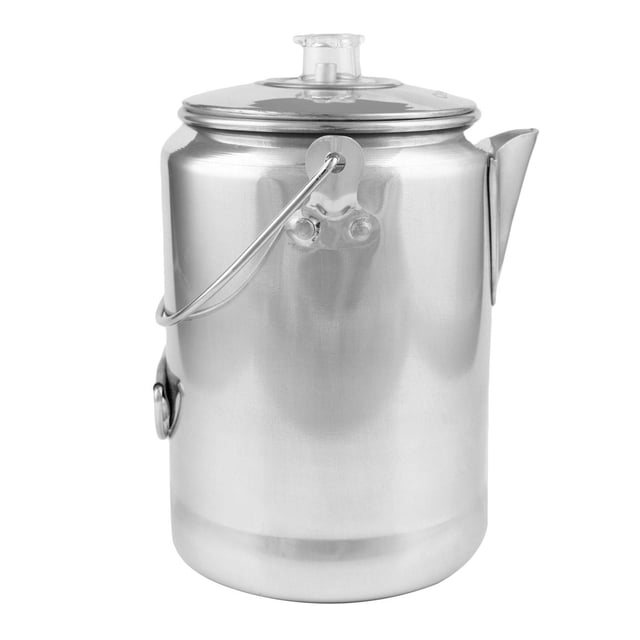 Coghlan's Cafetière en Aluminium - 9 Tasses, Percolateur en Aluminium Léger et Antirouille avec Corps Cylindrique, Poignées en Bélière sur le Dessus et le Côté pour un Versement Facile, Conception à Chauffage Rapide et Bouton de Couvercle Transparent, Convient à l'Infusion de Café en camping et en Voyage.
