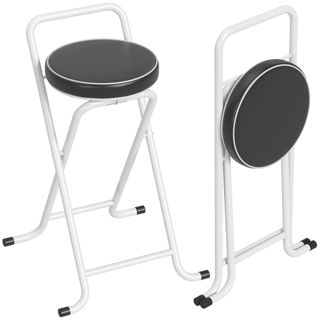 HOMCOM Folding Stools Set of 2, Foldable Bar Stools with PU Seat, Black