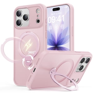 VENINGO Boîtier magnétique pour iPhone 17 Pro Max avec 360° Support rotatif, compatible avec Mag-safe, résistant aux chocs iPhone 17 Pro Max Dossier téléphonique 6.9", rose