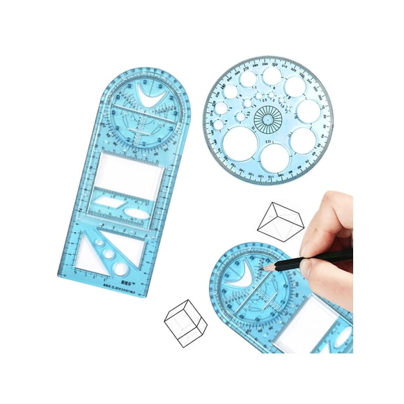 FYY 2 Pcs Multifunctional Geometric Ruler, Geometric Drawing Template Measuring Tool Plastic Mathematics Drawing Ruler, Draft Rulers for Student Schoo