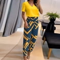 thumbnail image 2 of Ensemble 2 Pcs pour Femmes Été Col Uni Manches Courtes Blouse Haut + Pantalon Ample avec Poches, 2 of 6