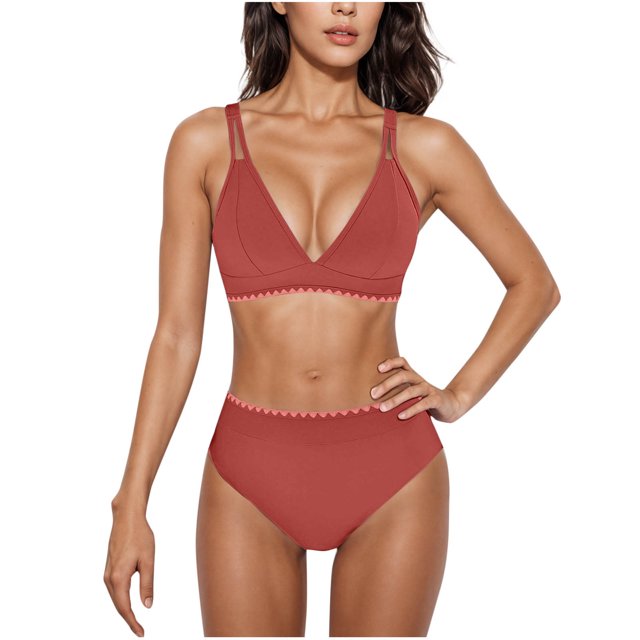 TACILIP Women Swimsuit Bikinis Set 2 Piece Swimsuits V Neck Bathing Suit with Adjustable Double Spaghetti Straps