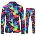 thumbnail image 4 of XZNGL Men Casual Single Button Printed Long Sleeve Coat Trousers Two Piece Suit, 4 of 9