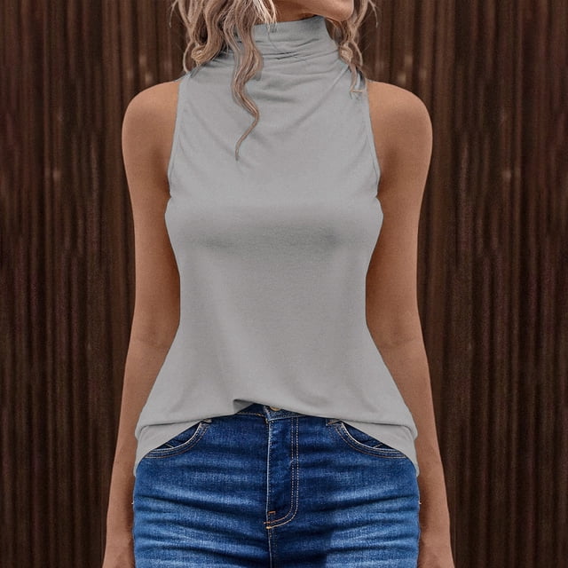 Miqool Débardeurs à Col Montant pour Femmes Sans Manches Coupe Ajustée sous-Vêtement Extensible Décontracté Basique