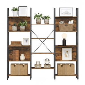 VASAGLE 5-Tier Bibliothèque avec 14 étagères, étagère de livres avec cadre en métal, bibliothèque pour salon, bureau à la maison, style industriel, 9.4 x 62.2 x 65.4 Pochettes, brun rustique et noir