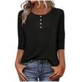 thumbnail image 1 of Lenpel Hauts pour Femmes à Manches 3/4 Printemps Été Col Ras du Cou Quart de Bouton T-Shirts Décontractés Tunique Tee Blouses, 1 of 7
